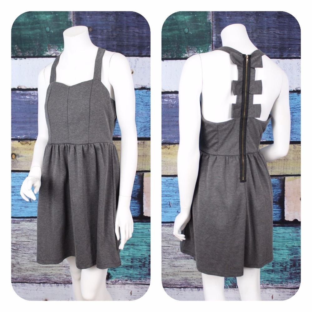 Gray Sleeveless Fit-and-Flare Dress with Back Zip Detail